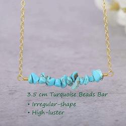 PearlyPearls 18k Gold Chain Choker Dainty Turquoise Beads Bar Necklace for Women Handmade Genstone Jewelry for Mothers Day