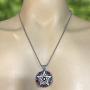 Wicca Jewelry Celtic Pentagram Pentacle Star Red Blood Crystal Gem Wiccan Pagan Witch Magic Healing Protection Amulet Pewter Mens Womens Pendant Necklace Charm for Men Women Silver Ball Chain