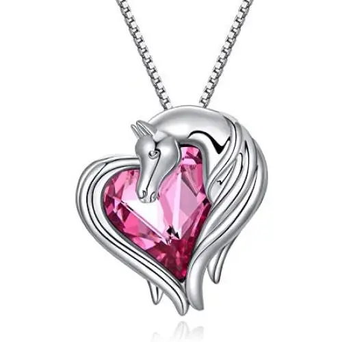 AOBOCO Horse Necklace Sterling Silver Horse in Heart Pendant Necklace Animal Horse Jewelry Gift for Women Teen Girls Horse Lovers, Embellished with Crystals from Austria AOBOCO Horse Necklace Sterling Silver Horse in Heart Pendant Necklace Animal Horse Jewelry Gift for Women Teen Girls Horse Lovers, Embellished with Crystals from Austria