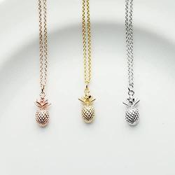 MignonandMignon Pineapple Necklace in Gold Silver Rose Gold 3D Pendant Necklace Mothers Day Jewelry Gift