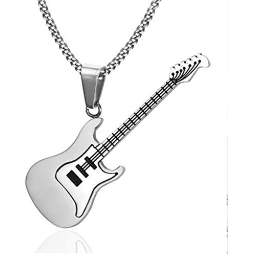 Reizteko Men Women Music Jewelry R&B Rock Electric Guitar Bass Pendant Necklace (stainless-steel)