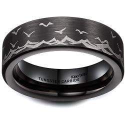 King Will Mens 6mm Tungsten Carbide Ring Inlaid with Seagull Pattern Black High Polished