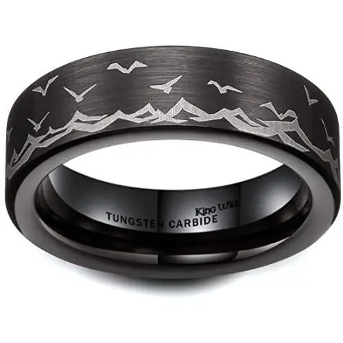 King Will Mens 6mm Tungsten Carbide Ring Inlaid with Seagull Pattern Black High Polished King Will Mens 6mm Tungsten Carbide Ring Inlaid with Seagull Pattern Black High Polished