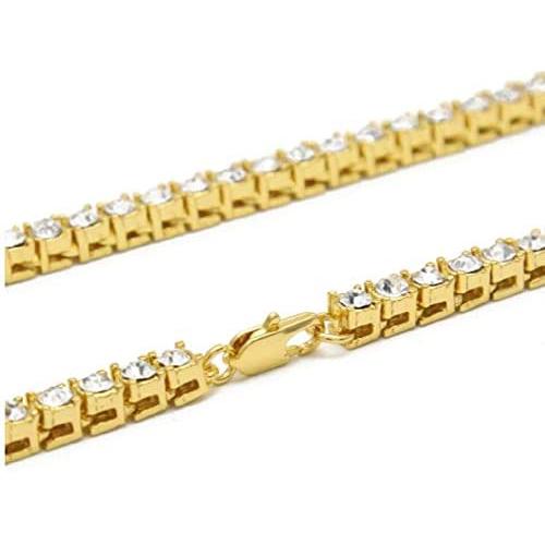 Starryinter 14K Gold Plated Iced Out Tennis Chain Mens Hip Hop Necklace with Size and Color Selectable-DL223