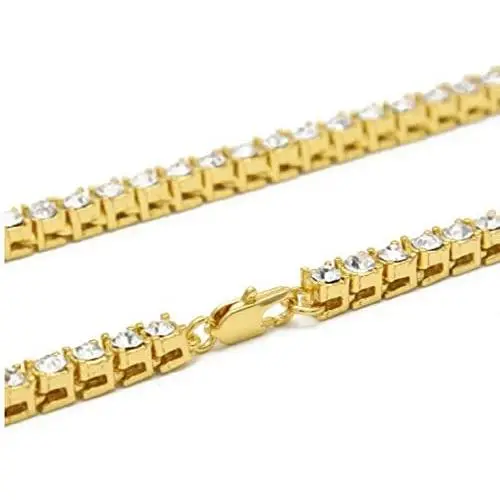 Starryinter 14K Gold Plated Iced Out Tennis Chain Mens Hip Hop Necklace with Size and Color Selectable-DL223
