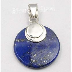 SilverStarJewel 925 Sterling Silver Natural Lapis Lazuli Flat Pendant 1.4''