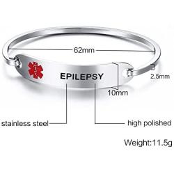 VNOX Epilepsy Bracelet Stainless Steel Medical Alert ID Bangle Bracelet 7.5''