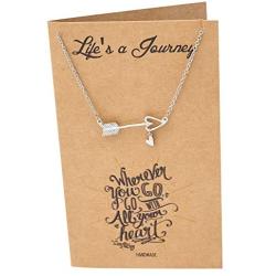 Quan Jewelry Arrow Necklace with Heart Charm, Positive Reminder Sideways Arrow Pendant, Graduation Gifts, Dream Necklace with Inspirational Quote