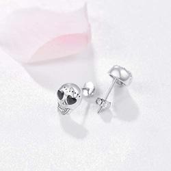 925 Sterling Silver Skull Studs Punk Earrings, Hypoallergenic Post Earrings for Sensitive Ears, Skull Jewelry Mother Day Gift for Women Girlfriend Daughter with Gift Box