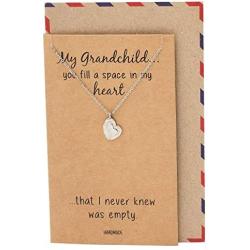 Quan Jewelry Heart Necklace from Granny, Silver Tone Charm, Grandma to Grandchild Necklaces and Birthday Card - 100% Handmade