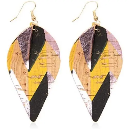 Bohemian Delicate Lightweight Cork Geometric Earrings - Animal Print Leopard Snake Python Teardrop, Marquise Leaf, Rhombus Drop Dangles Bohemian Delicate Lightweight Cork Geometric Earrings - Animal Print Leopard Snake Python Teardrop, Marquise Leaf, Rhombus Drop Dangles
