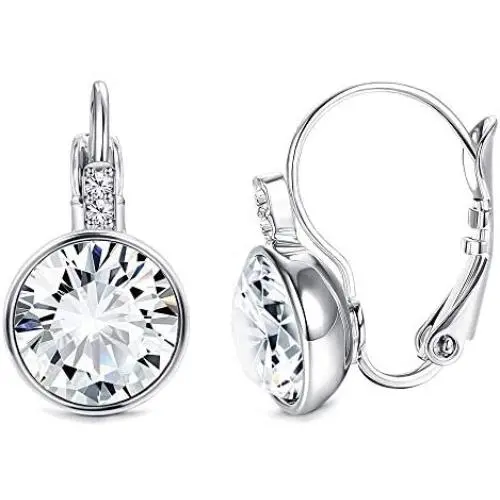 Sllaiss Austrian Crystals Bella Earrings For Women Solitaire Leverback Earrings Dainty Wedding Drop earrings Bridal Jewelry White Gold Palted Sllaiss Austrian Crystals Bella Earrings For Women Solitaire Leverback Earrings Dainty Wedding Drop earrings Bridal Jewelry White Gold Palted