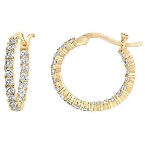 PAVOI 14K Gold Plated 925 Sterling Silver Post Cubic Zirconia Hoop Earrings