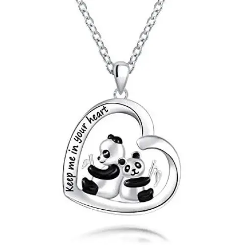925 Sterling Silver Panda Bear Gift Lovely Animal Love Heart Necklaces Engraved Keep me in your heart Pendant Jewelry 925 Sterling Silver Panda Bear Gift Lovely Animal Love Heart Necklaces Engraved Keep me in your heart Pendant Jewelry