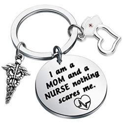 PENQI Nurse Mom Gift Jewelry I Am a Mom and A Nurse Nothing Scares Me Nursing Keychain Nurse Mom Gifts from Son Daughter