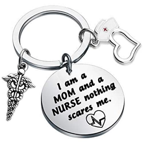 PENQI Nurse Mom Gift Jewelry I Am a Mom and A Nurse Nothing Scares Me Nursing Keychain Nurse Mom Gifts from Son Daughter