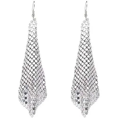GIMEFIVE Gold Sequin Earrings Lightweight Metal Mesh Grid Tassel Drop Dangle Earrings Long Hook Earrings Women Girls GIMEFIVE Gold Sequin Earrings Lightweight Metal Mesh Grid Tassel Drop Dangle Earrings Long Hook Earrings Women Girls