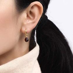 Piara Genuine Red Garnet Drop Earrings, Handmade 18K Gold Plated Dangle Earrings, Earrings Hoops Jewelry For Women, January Birthstone