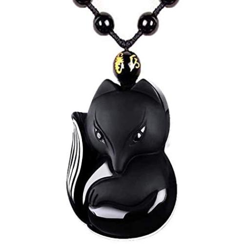 Pure Natural Obsidian Pendant Necklace Obsidian Crystal Pendant Necklace Pattern with Extend Bead Chain for Men or Women