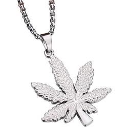 Daobg-stable Men Women Iced Out Weed Marijuana Leaf Pot Pendant Necklace Chain