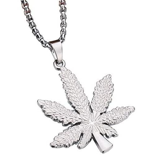 Daobg-stable Men Women Iced Out Weed Marijuana Leaf Pot Pendant Necklace Chain