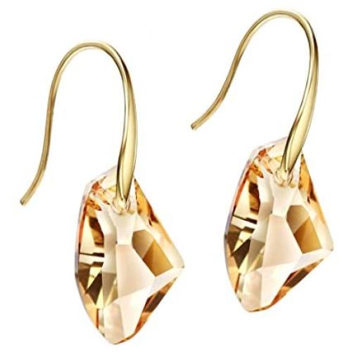 Neoglory Jewelry 14k Gold Plated Champagne Crystal Drop Pierced Earrings Mothers day Gift embellished with Crystals from Swarovski