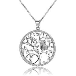 925 Sterling Silver Owl Tree of Life Pendant Necklace with 18 Inch Chain