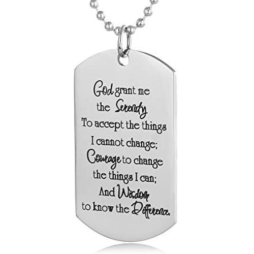 FAYERXL Catholic Gifts Gods Grace Serenity Prayer Bible Verse Dog Tag Necklace Medallion Recovery Present for Friend Family Member