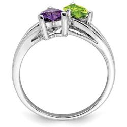 White Sterling Silver Ring Band Gemstone Amethyst Heart Purple Peridot Green Diamond Round