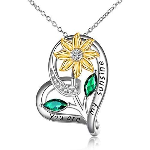 ONEFINITY Sterling Silver Sunflower Necklace You are My Sunshine Sunflower Pendant Jewelry Gifts for Women Girls (Sunflower Necklace 2)