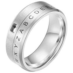 JAJAFOOK 8MM Mens Stainless Steel Alphabet Number Spinner Ring Decoder Design Silver, Black, Gold