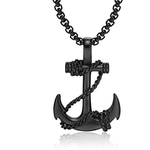 Feraco Anchor Necklace for Men Vintage Navy Nautical Pirate Pendant Stainless Steel Anchor Chain Necklace, 21.6 inch Feraco Anchor Necklace for Men Vintage Navy Nautical Pirate Pendant Stainless Steel Anchor Chain Necklace, 21.6 inch