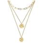 CLASSYZINT Gold Choker Layered Necklace for Women, Hammered Disc New Crescent Moon Drop Bar Circle Pendant 3 Layered Layering Necklaces for Teen Girls Gift, 14K Gold Plated