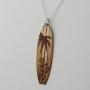 Wood Grain Surfboard Coated Stainless Steel Pendant Necklace w/ Palm Tree and Hibiscus 18'' Sterling Silver Chain