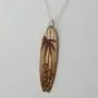 Wood Grain Surfboard Coated Stainless Steel Pendant Necklace w/ Palm Tree and Hibiscus 18'' Sterling Silver Chain