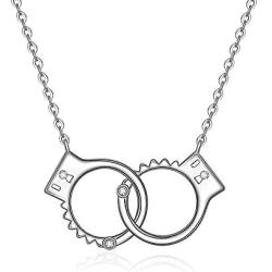 Handcuff Necklace Choker for Women Couples Partners in Crime Sterling Silver Dainty Infinity Handcuffs Chain Pendant Necklace Couple Friendship Punk Jewelry Charm