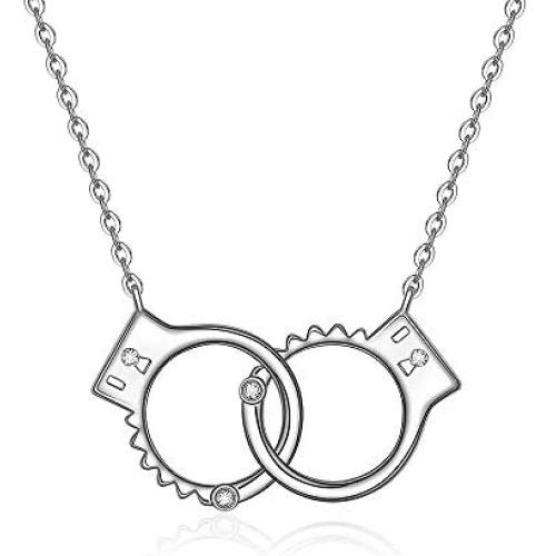 Handcuff Necklace Choker for Women Couples Partners in Crime Sterling Silver Dainty Infinity Handcuffs Chain Pendant Necklace Couple Friendship Punk Jewelry Charm