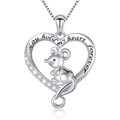 S925 Sterling Silver Jewelry Animal in Heart Pendant Necklace 18 inches