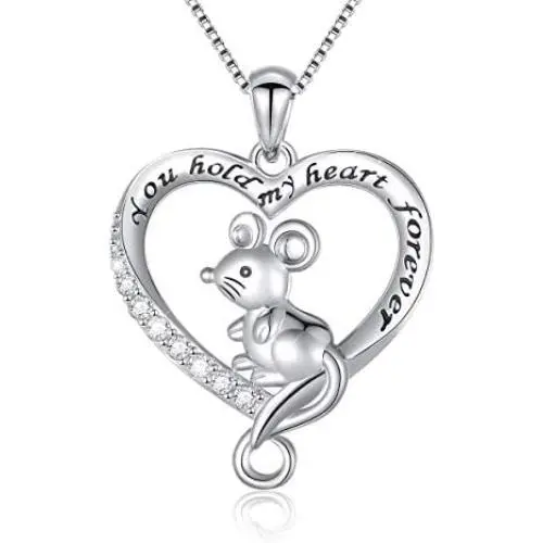 S925 Sterling Silver Jewelry Animal in Heart Pendant Necklace 18 inches