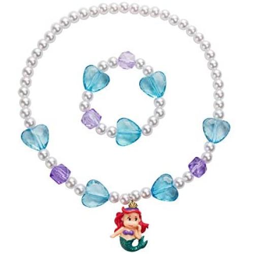 Girls Kids Mermaid Pendant Necklaces-Toddler Girls Heart Necklace Bracelet Sets-Little Girls Mermaid Necklace Jewelry Set