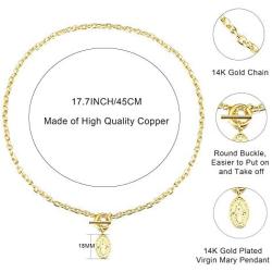 Finrezio 14K Gold Plated Catholic Christian Pendant Necklace for Women Paperclip Link Chain Necklace Virgin Mary Pendant Necklace Charm Minimalist Jewelry