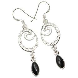 SilverStarJewel 5 x 10 mm Black Onyx Handwork Earrings 2.1'' 925 Sterling Silver New Gift