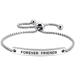 Foreve Friends Stainless Steel Engraved Inspirational Adjustable Bracelet Jewelry for Women Girls