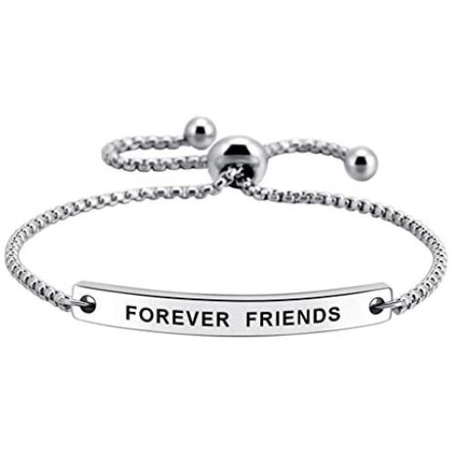 Foreve Friends Stainless Steel Engraved Inspirational Adjustable Bracelet Jewelry for Women Girls