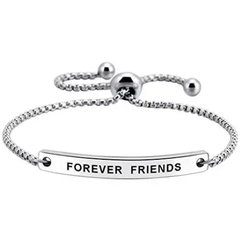 Foreve Friends Stainless Steel Engraved Inspirational Adjustable Bracelet Jewelry for Women Girls Foreve Friends Stainless Steel Engraved Inspirational Adjustable Bracelet Jewelry for Women Girls