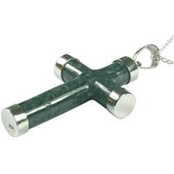 NOVICA .925 Sterling Silver and Natural Jade Cross Pendant Necklace, 18'', Maya Hope, Hand Made