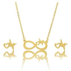 Gold Plated Stainless Steel EKG Actual Heartbeat Love Cardiogram Earring Necklace 2 Pack Set Cute Lifeline Pulse Cardiogram Pendant Necklace Stud for Women Valentines Day Jewelry Set Gifts
