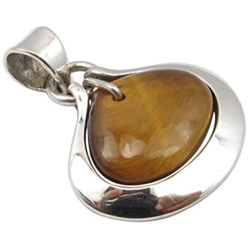 SilverStarJewel 925 Sterling Silver Tigers Eye Pendant 1.1'' Low Price