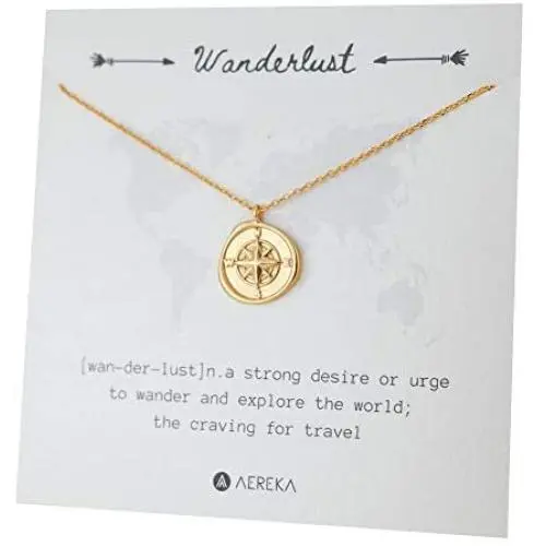 AEREKA Wanderlust Compass Necklace - Craving for Travel Minimal Jewelry for Women - Travel Buddy Idea AEREKA Wanderlust Compass Necklace - Craving for Travel Minimal Jewelry for Women - Travel Buddy Idea