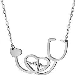 SXNK7 Stainless Steel Nurse Doctor Medical Stethoscope Chain Bijoux Collier EKG Heartbeat Love You Necklaces